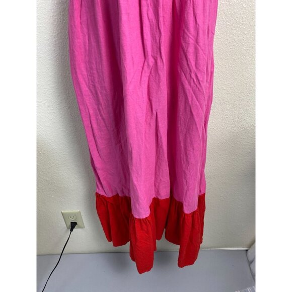 Tabitha Brown Target Tiered Smocked Maxi Linen Blend Dress Pink Red size Medium - Picture 8 of 11